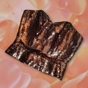 Vintage NITE LINE Bronze Gold Sequin Zip Back Corset Bustier
